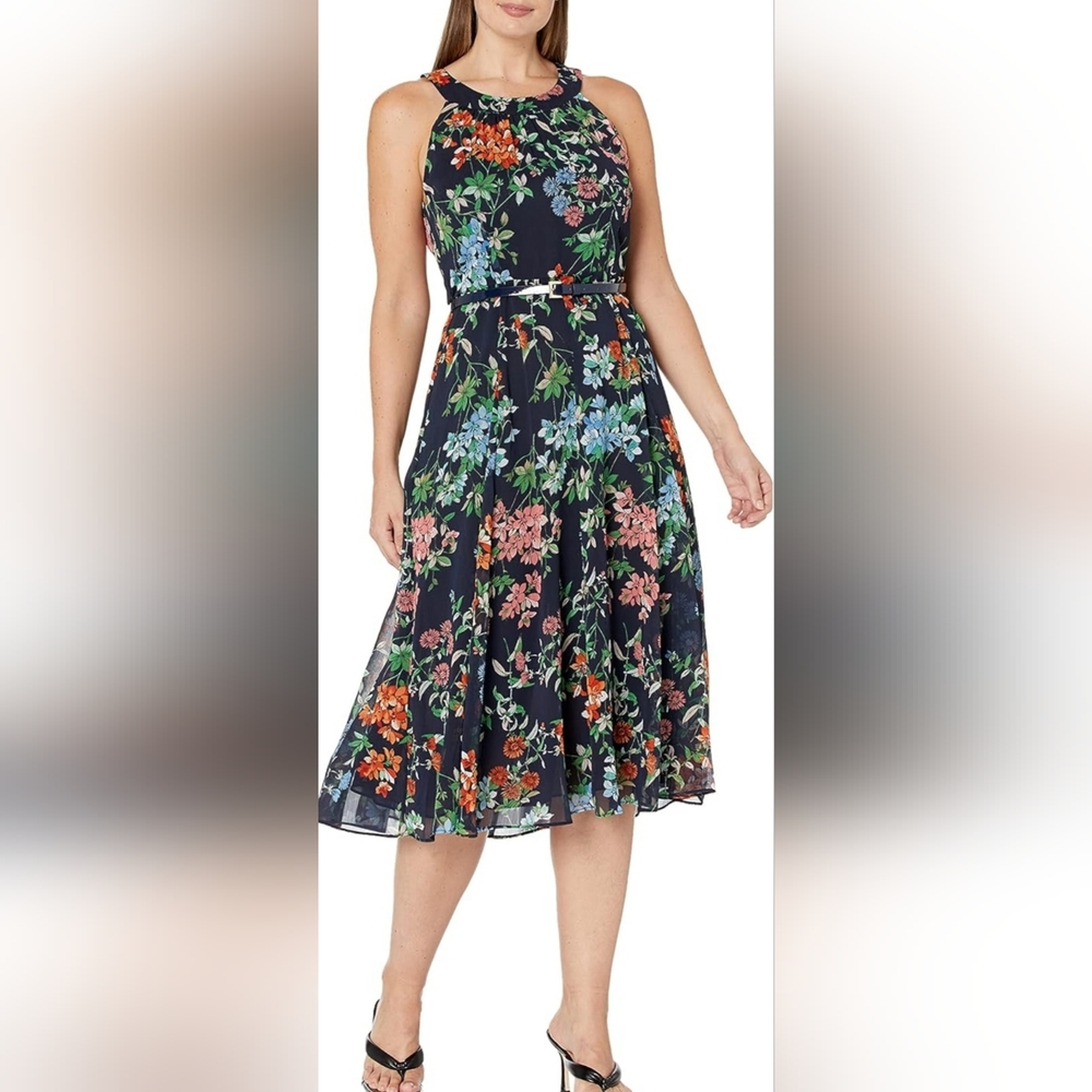 Tommy Hilfiger Sheer Floral A-line Midi Dress